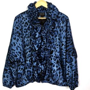 Focus 2000 Blue Animal Print Ruffle Zip Up Jacket